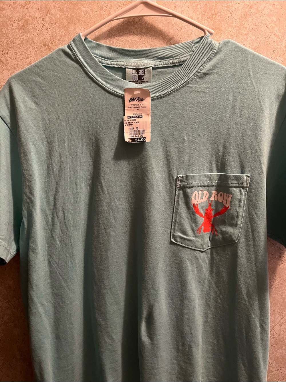 Men's Pocket Tee - Light Blue with Coral Logo